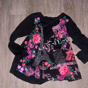 Roaman's Black Top with Pink and Purple Floral Design